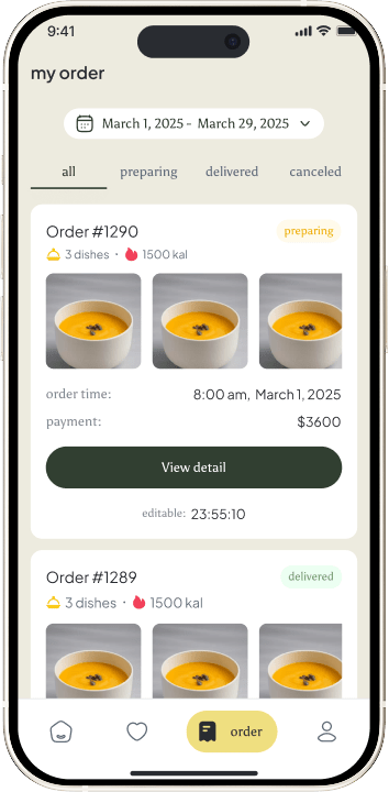 Order tracking screen
